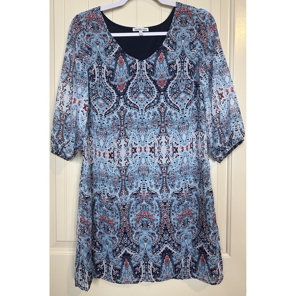 Charlotte Russe blue sheath dress lightweight summer work career sz S‎ GUC